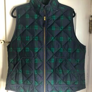 J Crew Black Watch Tartan Puffer Vest XL